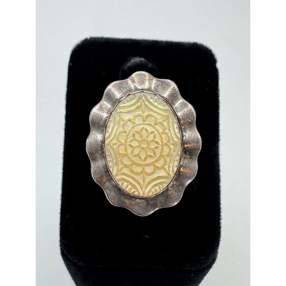 Vintage Carolyn Pollack size 6 Carved Mother of Pearl Sterling Silver Ring - Picture 1 of 13